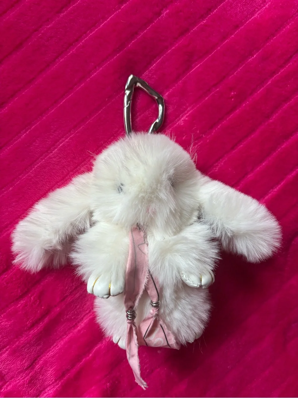 Free People Pink and Cream Bunny Fur Keychain